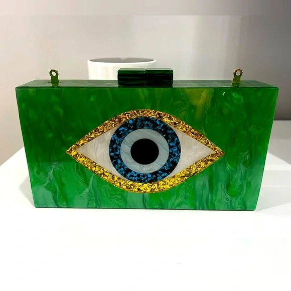 Green Evil Eye Acrylic Clutch - Picture 1 of 7